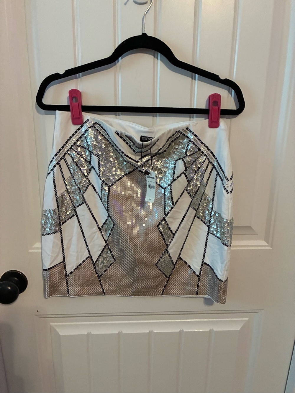 Express White Sequin Geometric Mini Skirt Size Medium